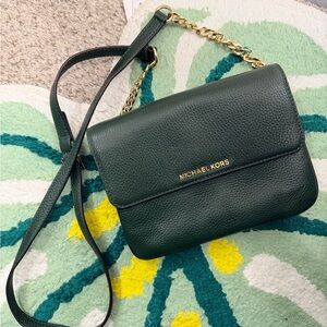 Michael Kors Dark Green Crossbody Bag with Gold Chain